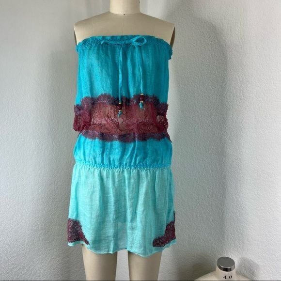 Vanita Rosa Linen Lace Cover Up Dress